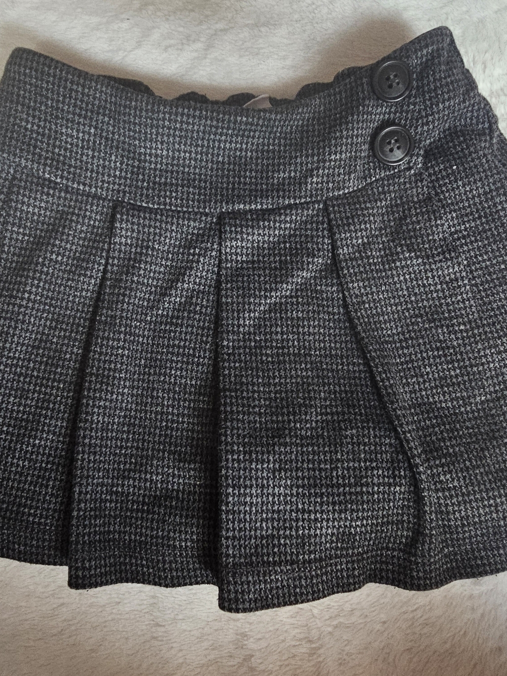 Zara Girls Pleated Houndstooth Skirt in Charcoal Gray